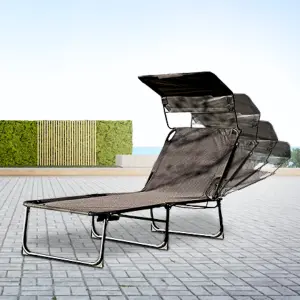 Reclining Sun Lounger with Side Storage Bag - Sun Shade Roof Canopy and 4 Adjustable Modes Chair