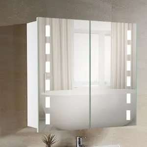 2 Doors LED Lighted Bathroom Mirror Cabinets with Adjustable Shelves