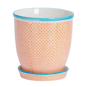 Nicola Spring - Hand-Printed Plant Pot with Saucer - 20.5cm