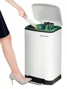 SONGMICS  Kitchen Bin, 8 Gallon (30L) Rubbish Bin, Steel Pedal Bin With Lid And Inner Bucket, Soft Close, White