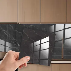 Glossy Marble Tile Stickers Thick Backsplash 24pcs 15cm(6") -Black Ink