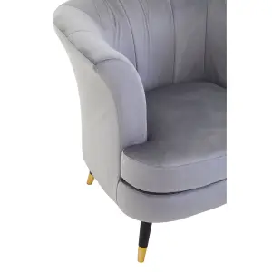 Interiors by Premier Grey Velvet Scalloped Chair, Long-lasting Scallop Chair Velvet, Body Supportive Scalloped Armchair