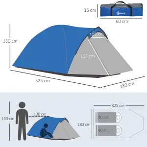 Outsunny Compact Camping Tent w/ Vestibule & Mesh Vents for Hiking Blue