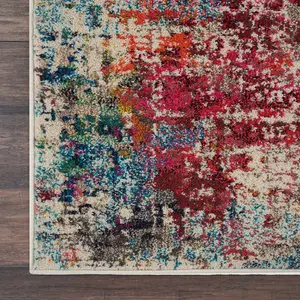 Pink/Multi Modern Easy to Clean Abstract Graphics Rug For Dining Room-66cm X 114cm