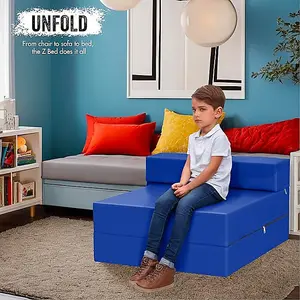 Fold Out Single Z Bed Futon Sofa Chair Mattress - Dark Blue