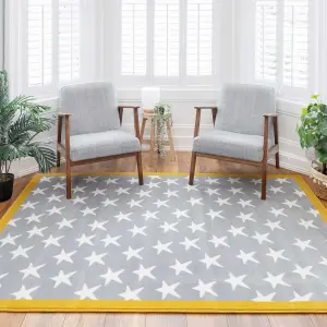 Grey Yellow Bordered Kids Bedroom Play Room Rug 160x230cm