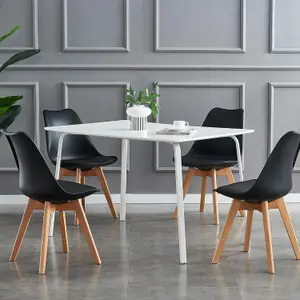 Dining Chairs Set of 2 in 31.8'' (81cm) Height - Modern Tulip Kitchen Chairs in Black with Cushioned Pad Seat & Solid Wooden Legs