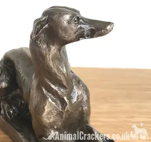 Greyhound dog figurine in solid cold cast bronze designed by Harriet Glen