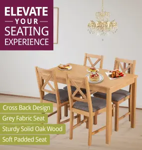 Hallowood Furniture Waverly Oak Dining Table (TAB1200) Set with 4 Small Cross Back Chairs (Grey Seat)