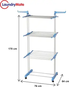 Foldable Clothes Airer - 3 Tier Drying Rack Blue