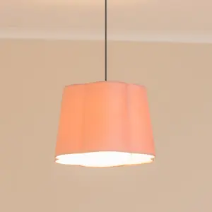 ValueLights Amy Blush Pink Velvet Scallop Shape Ceiling Floor Table Lamp Shade with LED Bulb