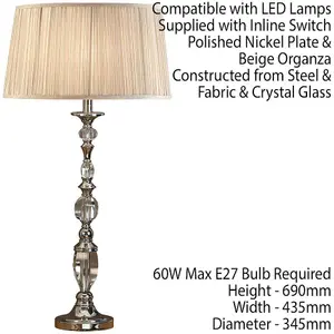 Diana Luxury Large Table Lamp Bright Nickel Beige Shade Traditional Bulb Holder