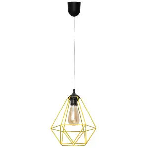 Luminosa Karo Wire Frame Pendant Ceiling Light Black, Yellow 24cm