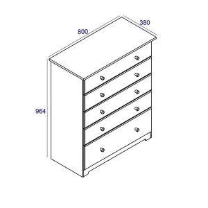 Colorado 5 drawer chest, soft white