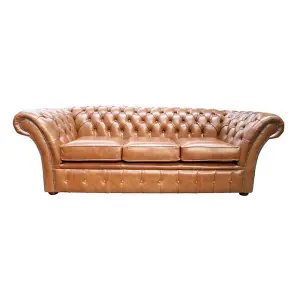 Chesterfield 3 Seater Old English Buckskin Leather Sofa Settee In Balmoral Style