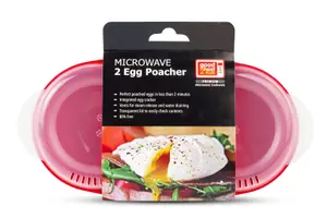 Good2Heat Plus Microwave Cookware Red Plastic Vented 2 Egg Poacher with Transparent Lid