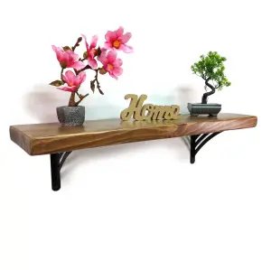 Wooden Rustic Shelf with Bracket WAT Black 220mm 9 inches Medium Oak Length of 210cm