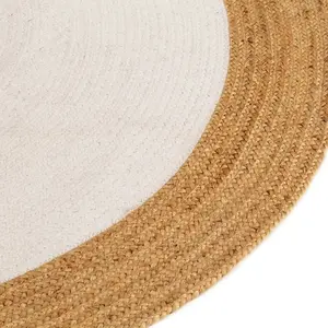 Area Rug Braided White & Natural 150 cm Jute & Cotton Round