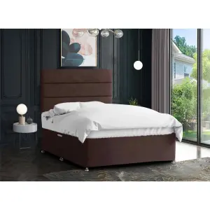 Harmony Divan Bed Set with Tall Headboard and Mattress - Chenille Fabric, Brown Color, 2 Drawers Left Side