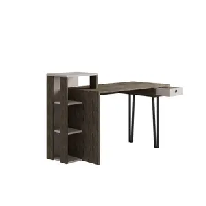 Decortie Loyd Modern Study Desk Large Workspace Built-in Bookshelves Drawer Dark Coffee Mocha Grey Width 141cm