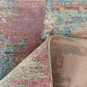 Soft Abstract Distressed Pastel Pink and Blue Fireside Living Area Rug 160cm x 230cm