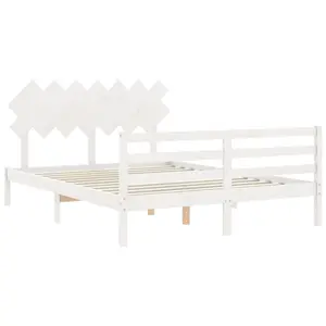 Berkfield Bed Frame with Headboard White King Size Solid Wood