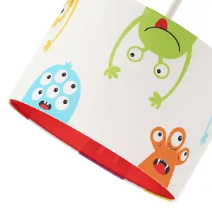 Funny Monsters Children's Lamp Shade with Red Inner and Multi Colour Monsters