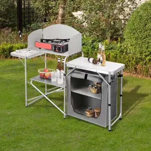 Grey Folding Portable Outdoor Camping Kitchen Table Cabinet with Zippered Storage L 146.5cm