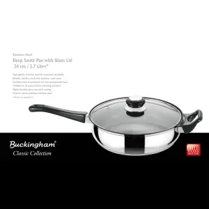 Buckingham Premium Induction Stainless Steel Sauté Pan 24 cm , Bakelite Handles