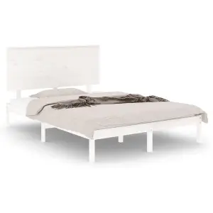 Berkfield Bed Frame White Solid Wood 135x190 cm 4FT6 Double