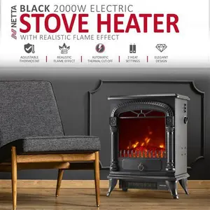 NETTA Electric Fireplace Stove Heater With Log Wood Burner Effect NETTA