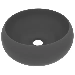 Berkfield Luxury Wash Basin Round Matt Dark Grey 40x15 cm Ceramic