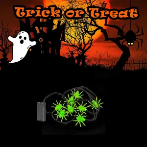 Halloween Spider Lights LED Set of 8 Trick or Treat Party Set of 8 Green