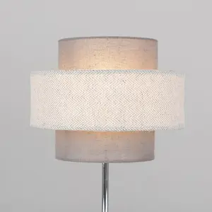 ValueLights Weaver Polished Chrome Touch Bedside Table Lamp with Grey Herringbone Shade