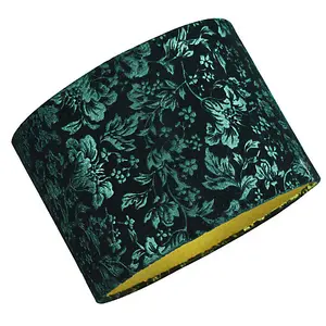 Floral Decorated Forest and Emerald Green Velvet Fabric Shade with Inner Lining