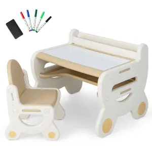 Costway Kids Drawing Table & Chair Set Children Toddler Activity Table Plastic Graffiti Table w/ Blackboard Eraser