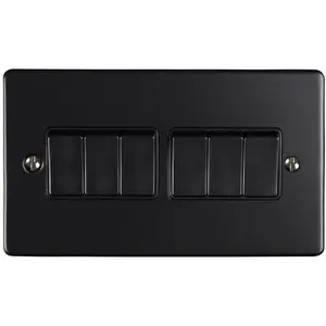 2 PACK 6 Gang Metal Multi Light Switch MATT BLACK 2 Way 10A Black Trim