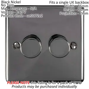 2 PACK 2 Gang 400W 2 Way Rotary Dimmer Switch BLACK NICKEL Light Dimming Plate