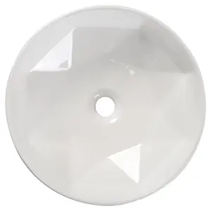 White Round Ceramic Inner Hexagon Bathroom Counter Top Basin Dia 405 mm