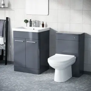 Nes Home 1100mm Freestanding Basin Vanity Unit, WC Unit & BTW Toilet Steel Grey