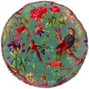 Paoletti Paradise Tropical Velvet Round Polyester Filled Cushion