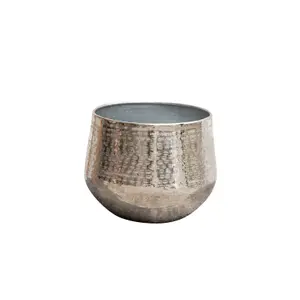 Melody Maison Large Round Silver Patterned Planter