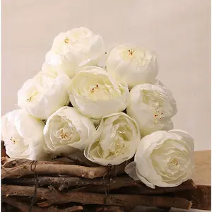 Artificial Silk Peony Bunch. White. 9 heads. 40 cm