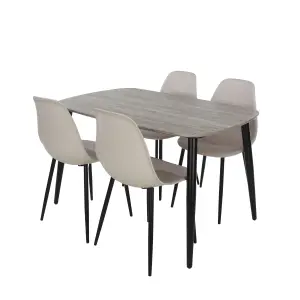 Core Products Aspen Grey Oak Effect 120cm Rectangular Dining Table with 4 Calico Plastic Curve Chairs