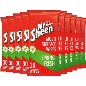 10 x Mr Sheen Multi Surface Wipes Spring Meadow 30 Large Wipes