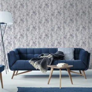 GoodHome Carnanton Navy Metallic effect Floral Smooth Wallpaper