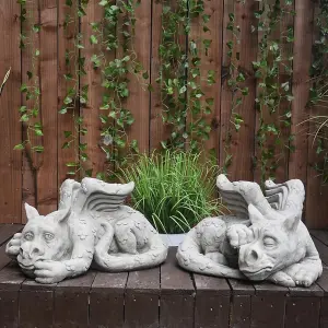 Pair of Large Sleepy Dragons Garden Statuary