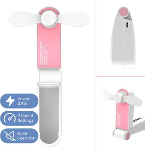 Schallen Handheld Mini Fan Portable Folding Pocket Fan USB Rechargeable Electric Charging Desk Fan- Pink