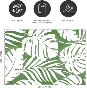 Large Garden Outdoor Rug For Patio, Olive Green Tropical Leaf Waterproof Garden Rug 160 x 230cm