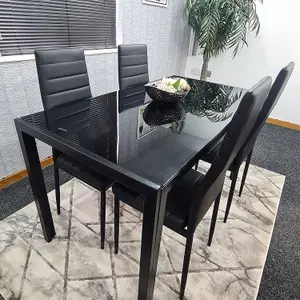 Kitchen Dining Table And 4 Chairs Dining Set of 4 Black Table with 4 Leather Chairs Furniture Kosy Koala